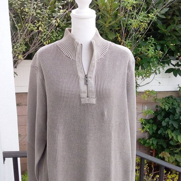 Tommy Bahama Men's Sweater Size L Cotton Gray Long Sleeve Pullover Short Zipper - Picture 4 of 8